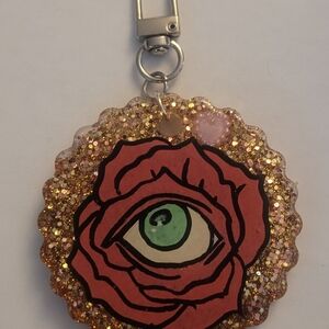 Glittery Rose Eye Keychain